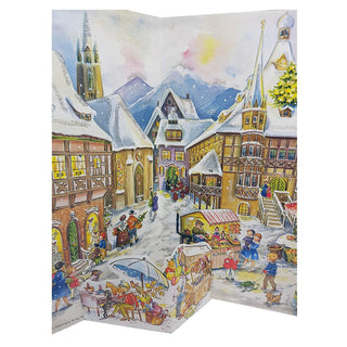 1952 Old Town Scene | Freestanding Traditional Christmas Paper Advent Calendar