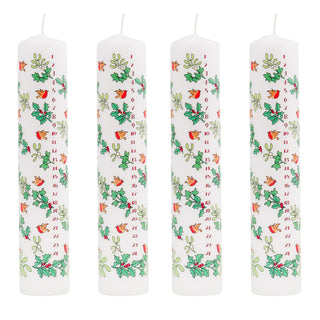 Pack of Traditional Countdown To Christmas Pillar Advent Candles Holly & Ivy