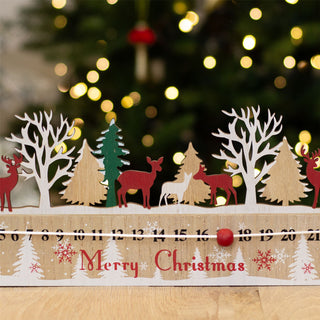 Alpine Scene Wooden Christmas Advent Calendar | Reindeer Advent Calendar - 45cm