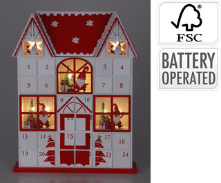 Light-Up Wooden House Advent Calendar | Large LED Calendar with 24 Drawers