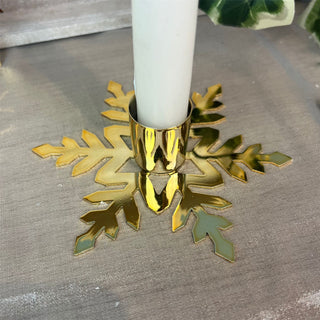 Gold Metal Christmas Candlestick | Festive Snowflake Candle Holder - 11cm