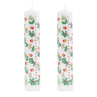 Pack of Traditional Countdown To Christmas Pillar Advent Candles Holly & Ivy