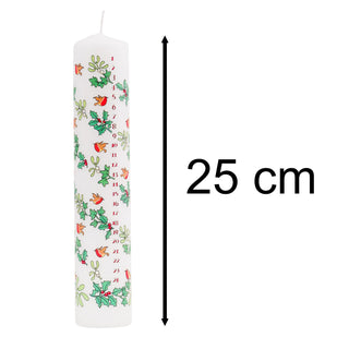 Pack of Traditional Countdown To Christmas Pillar Advent Candles Holly & Ivy