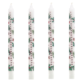 Pack of Traditional Countdown To Christmas Advent Candles Holly & Ivy